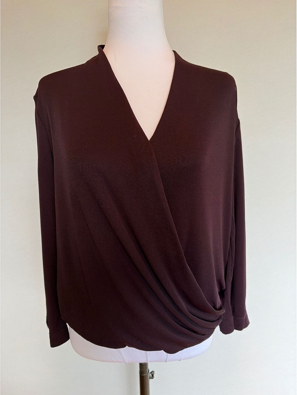 M.M.LaFleur Deneuve Top M Plum Draped Surplice Long Sleeve Elegant Minimalist
